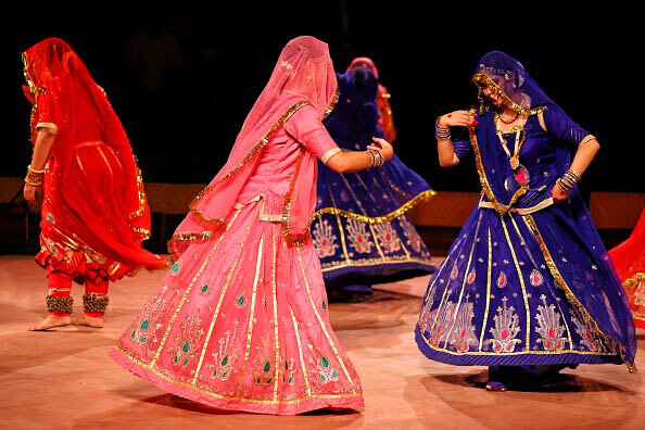 Ghoomar dance costume with elaborate Rajasthani lehenga